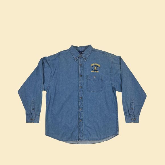 90s/Y2K New Orleans Saints XL denim shirt, vintage chambray NFL Saints top - Picture 1 of 9